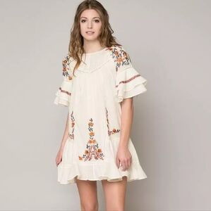 FP Free People XS Elegant White Dress with Yellow Floral Design 100% Cotten